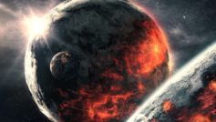 Abstract apocalyptic background – Burning and Exploding planets .