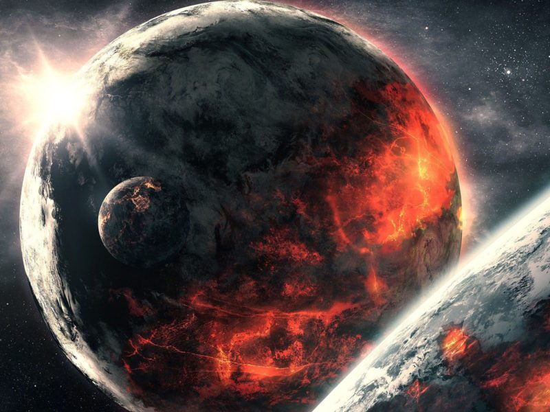 Abstract apocalyptic background – Burning and Exploding planets .