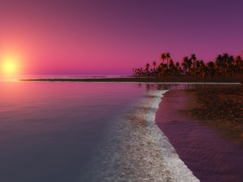 Digital Coastal Beach Sunset Wide