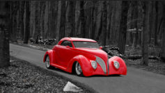 1937 Ford (red) On Road Thru Woods