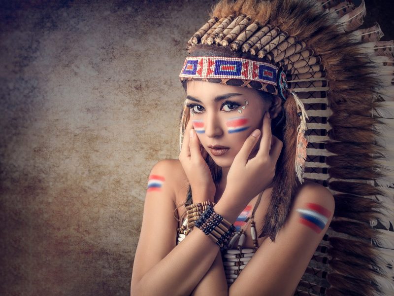 Asian Women Model Native American Clothing, Portrait, Beauty