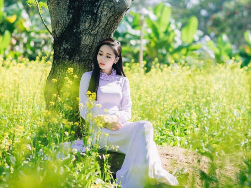 Beautiful Asian Girl Sitting Under The Tree